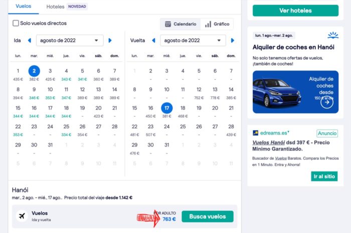 Buscado vuelos económicos a Vietnam del 2 al 17 de agosto