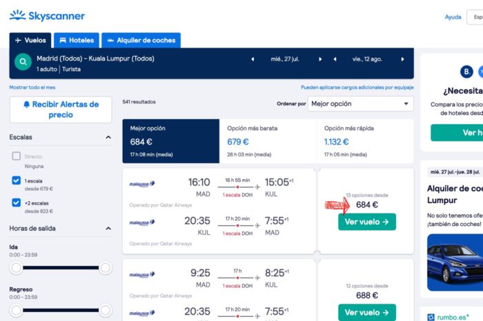 Vuelo de Madrid a Kuala Lumpur por 684€ con Malaysia airlines (operado por Qatar)