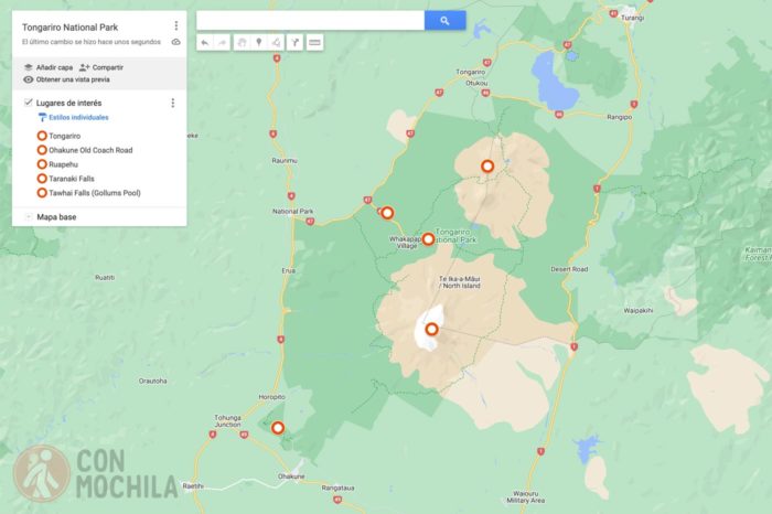Mapa Tongariro National Park