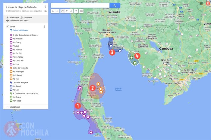 Las cuatro zonas de islas de Tailandia