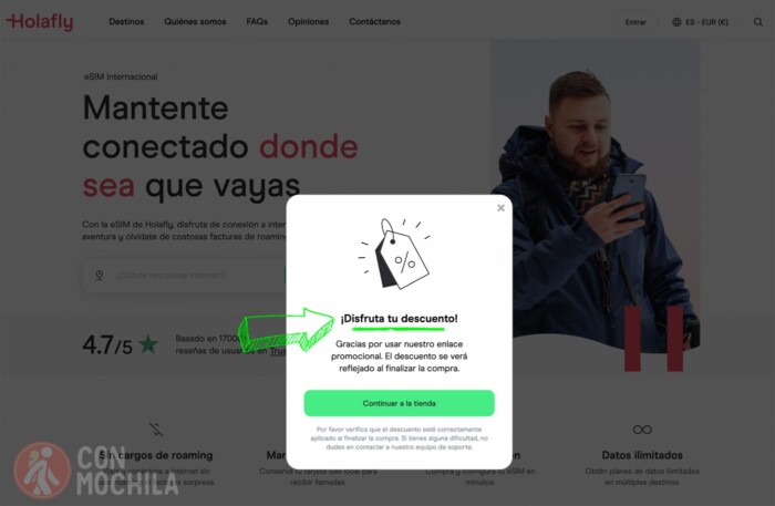 Web con el descuento activado