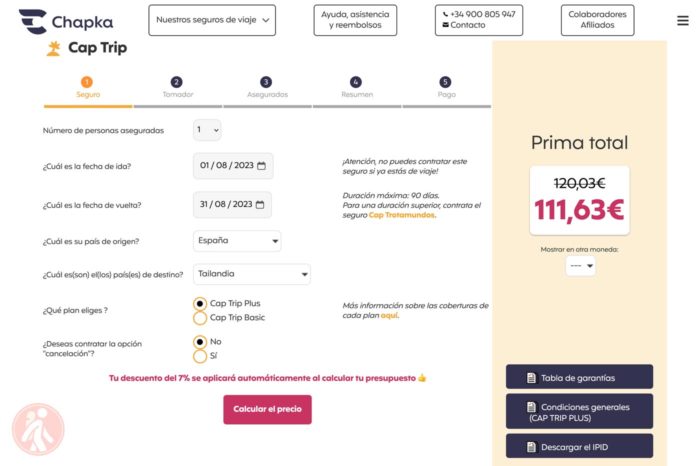 Elige tus fechas y calcula el precio con el 7% de descuento