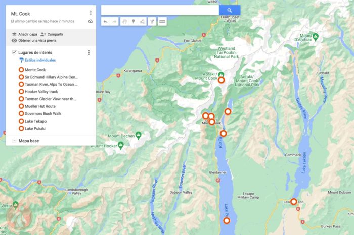 Mapa Mt Cook