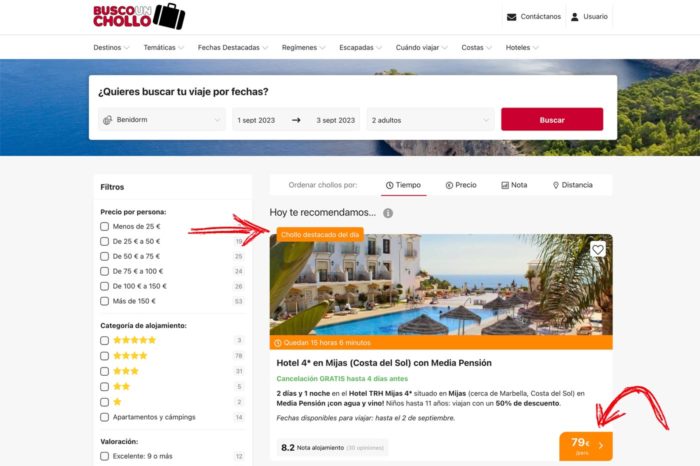 Haz click en la oferta recomendada