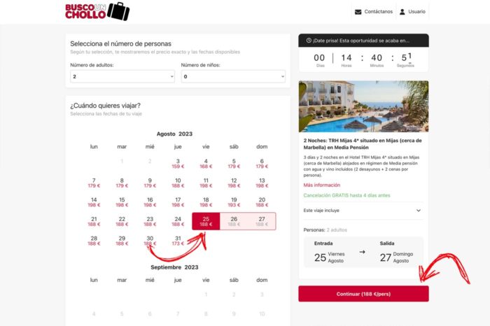 Elegimos las fechas para dos noches