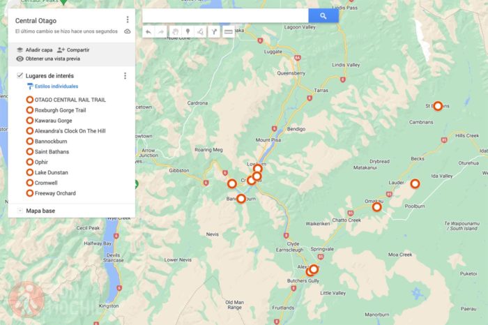 Mapa Central Otago