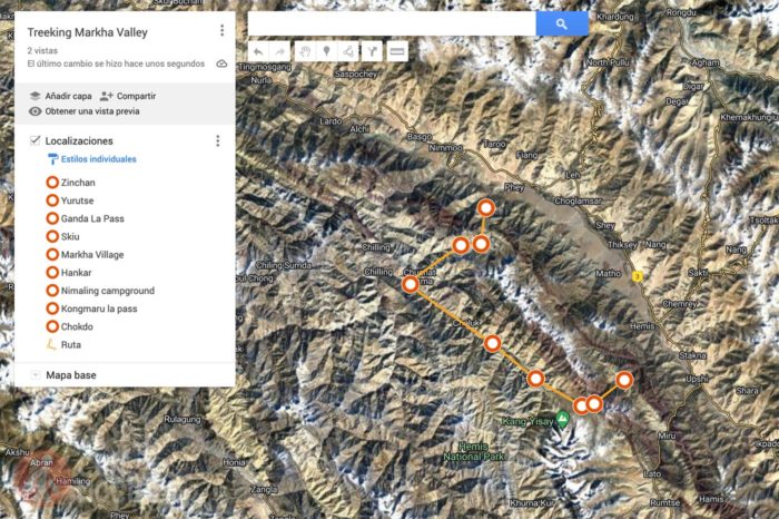 Mapa Markha Valley trekking