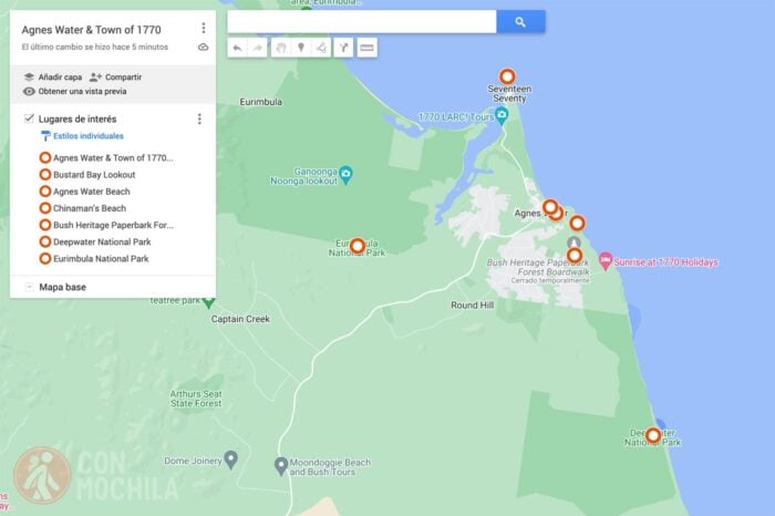 Mapa Agnes water & Town of 1770