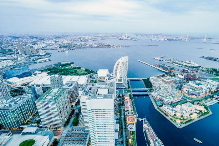 Vista aérea de la bahía de Yokohama